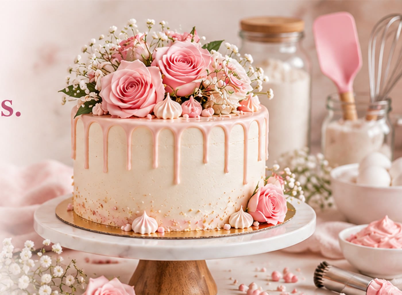 Freshly decorated cake in an artisan kitchen